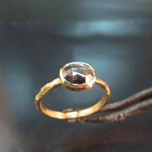 Engagement ring. 14k Yellow gold ring with 0.76ct Grey diamond. UNIQUE handmade